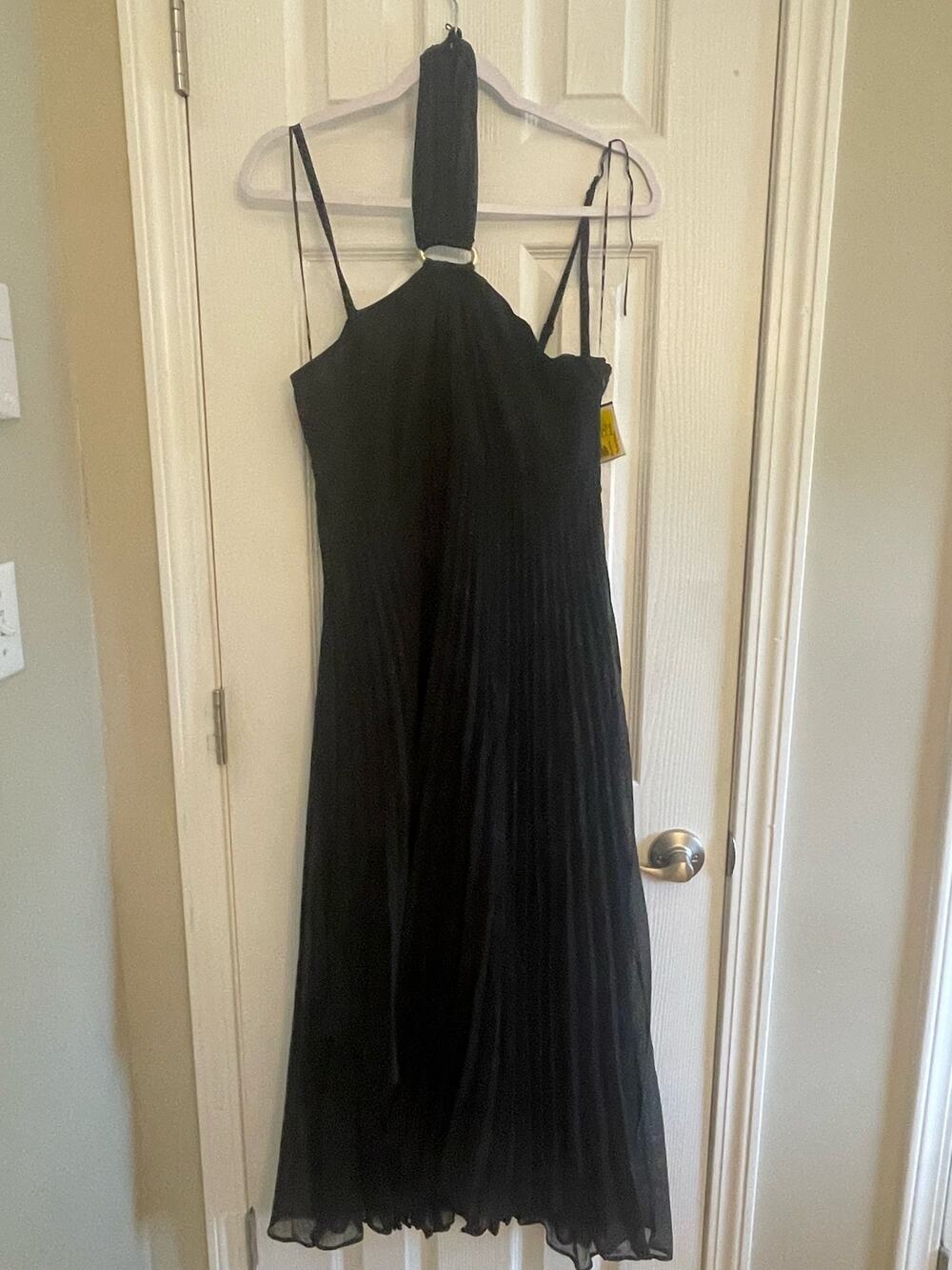 DKNY black special occasion pleated chiffon halter dress, A29